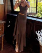 Vyla™ Backless Halter Neck Cami & Side Split Long Skirt Set