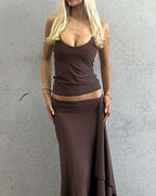 Vyla™ Backless Halter Neck Cami & Side Split Long Skirt Set