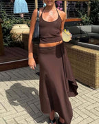 Vyla™ Backless Halter Neck Cami & Side Split Long Skirt Set