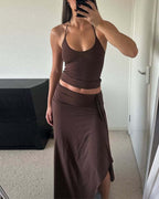 Vyla™ Backless Halter Neck Cami & Side Split Long Skirt Set