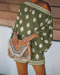 Vyla™ Boho Skew Neck Lantern Vacation Set Casual Vintage Baroque Print