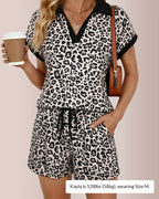 Vyla™ Wild Instinct Leopard Print Polo Collar Shorts Set