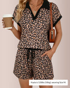 Vyla™ Wild Instinct Leopard Print Polo Collar Shorts Set