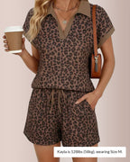 Vyla™ Wild Instinct Leopard Print Polo Collar Shorts Set