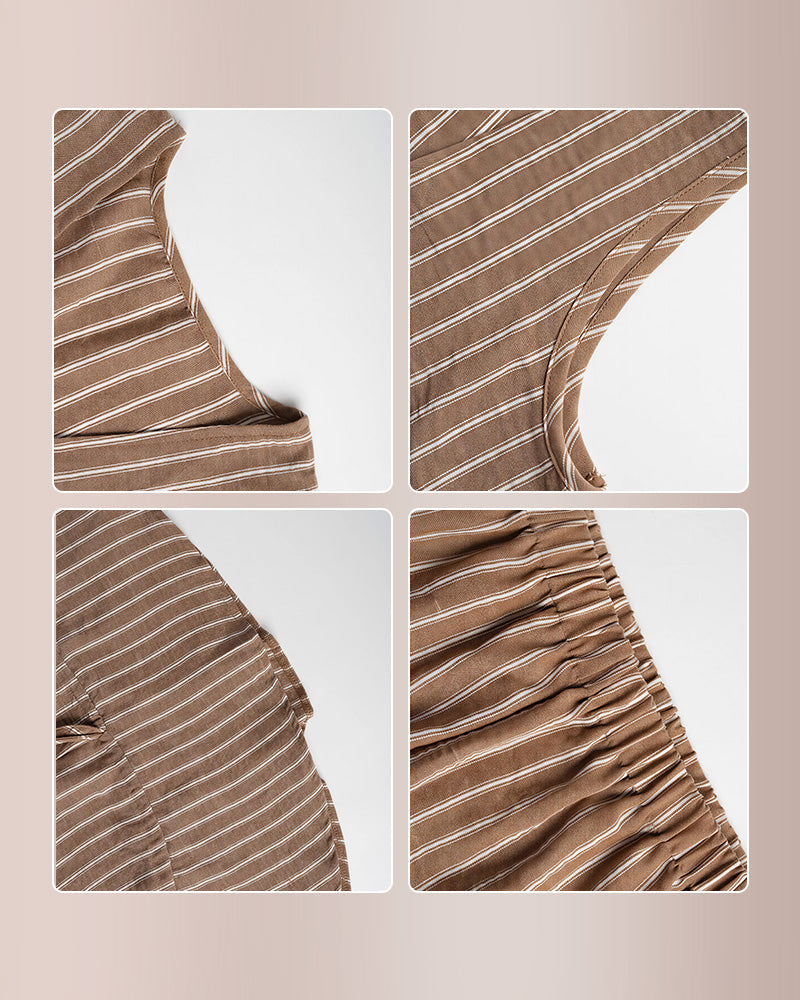 Vyla™ Striped V-Neck Peplum & Wide Leg Pants Two-Piece Set