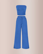 Vyla™ Ribbed Strapless Tube Top & Wide Leg Pants Two-Piece Set