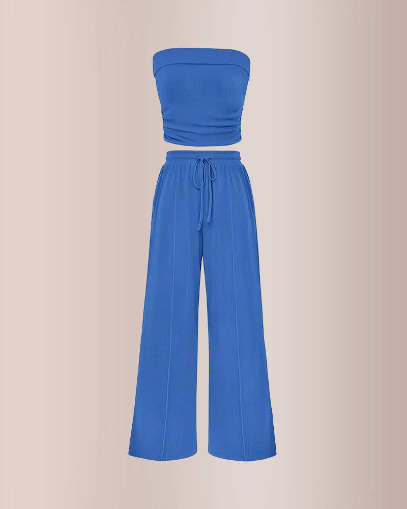 Vyla™ Ribbed Strapless Tube Top & Wide Leg Pants Two-Piece Set