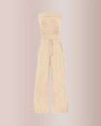 Vyla™ Ribbed Strapless Tube Top & Wide Leg Pants Two-Piece Set