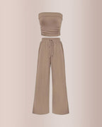 Vyla™ Ribbed Strapless Tube Top & Wide Leg Pants Two-Piece Set