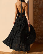 Vyla™ Dot Halter Neck Backless Maxi Dress with Slit