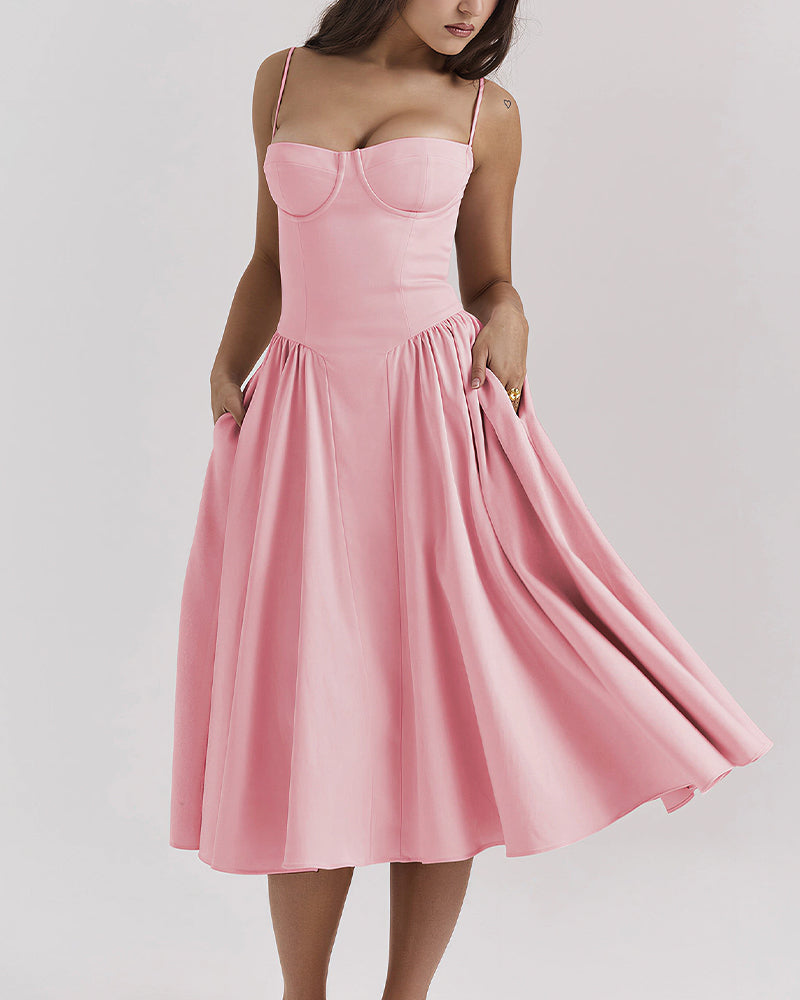 Vyla™ French Vintage Corset Midi Dress