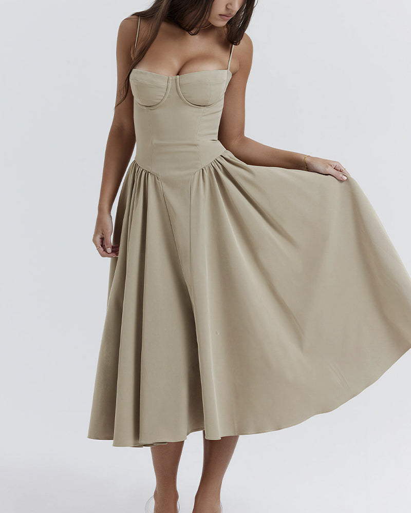 Vyla™ French Vintage Corset Midi Dress