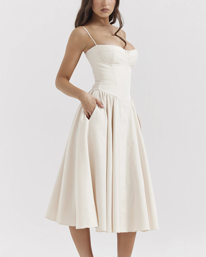 Vyla™ French Vintage Corset Midi Dress