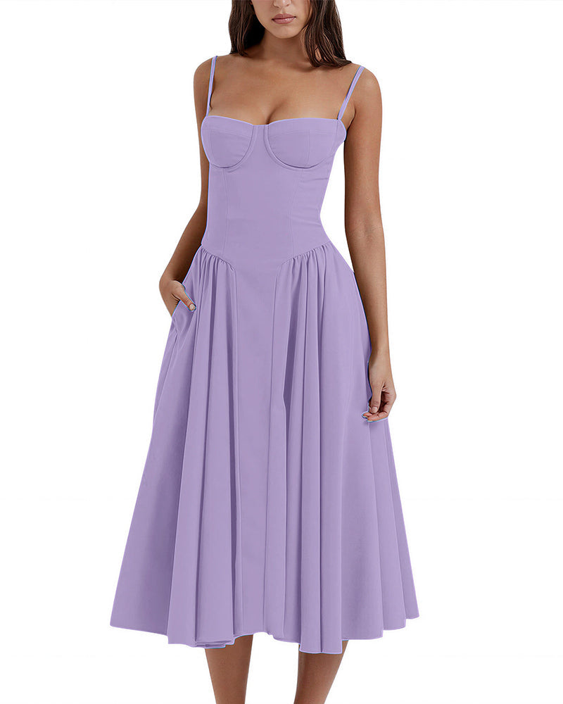 Vyla™ French Vintage Corset Midi Dress