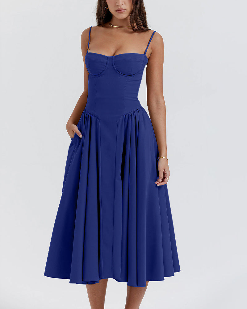 Vyla™ French Vintage Corset Midi Dress
