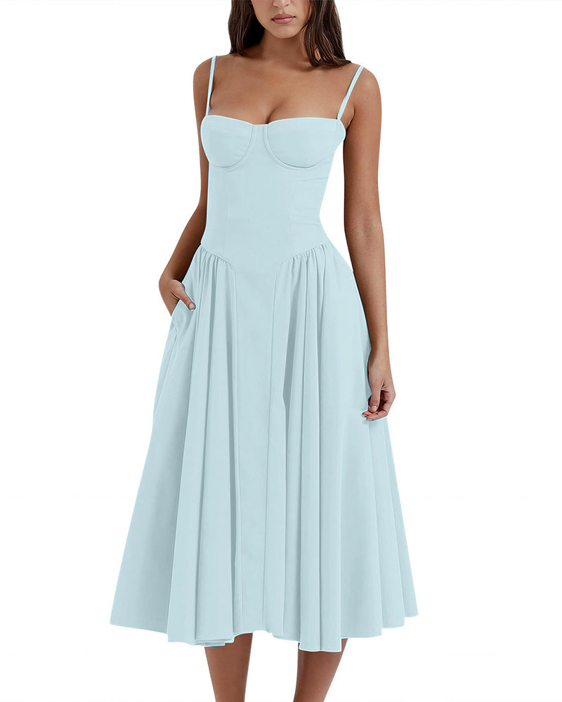 Vyla™ French Vintage Corset Midi Dress