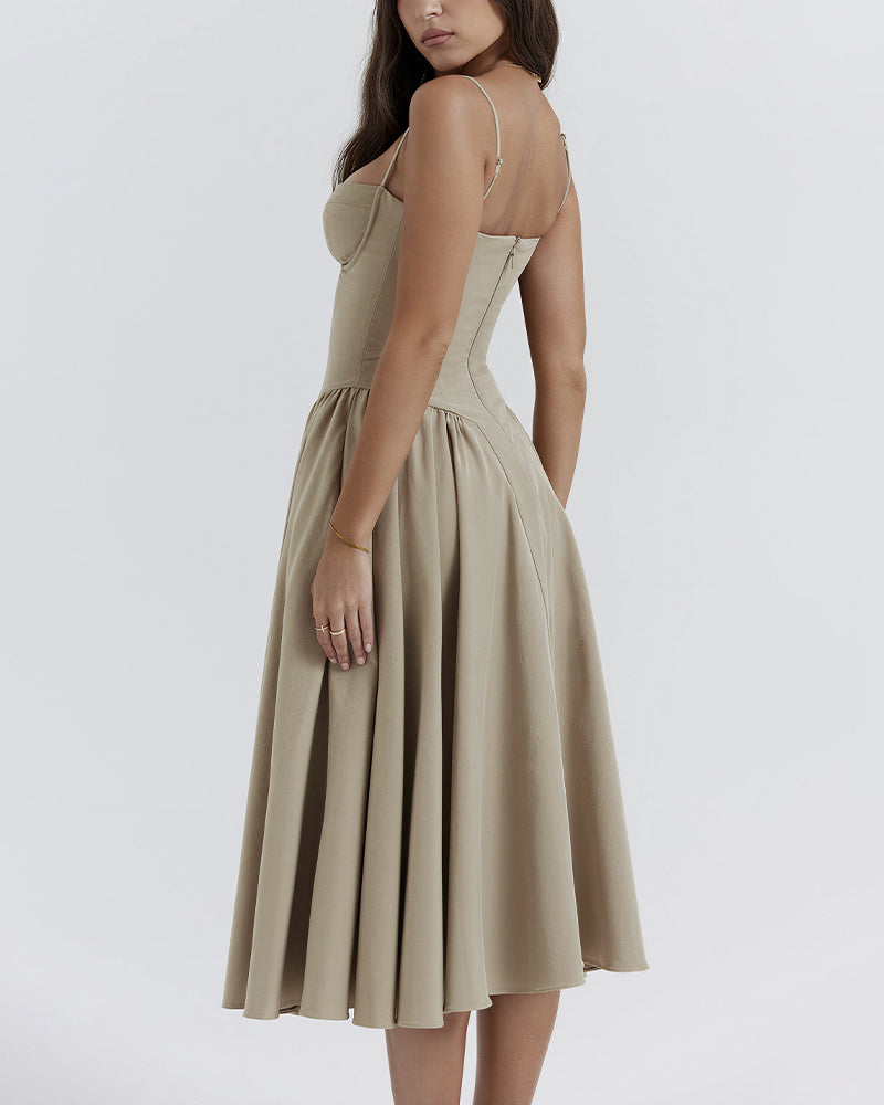 Vyla™ French Vintage Corset Midi Dress