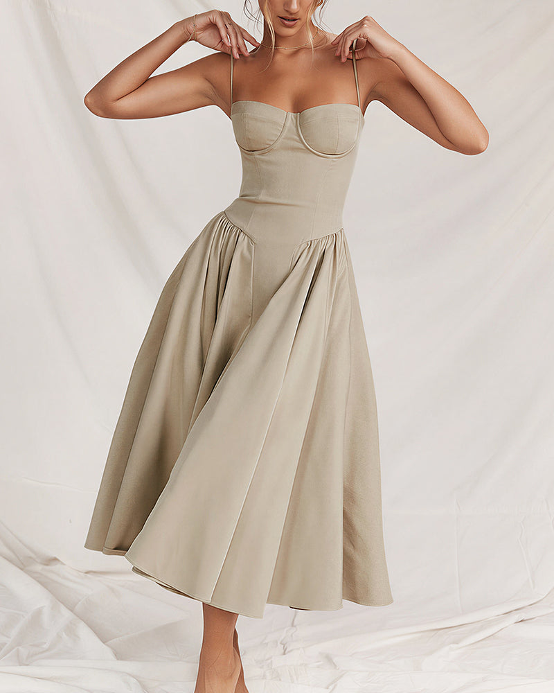 Vyla™ French Vintage Corset Midi Dress