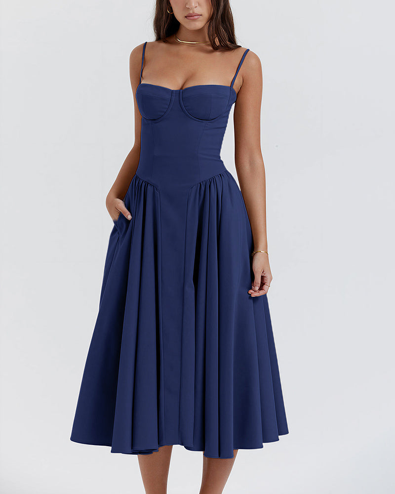 Vyla™ French Vintage Corset Midi Dress