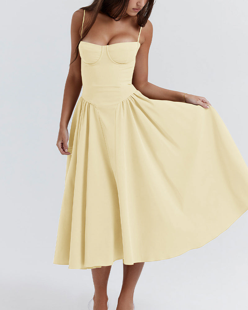 Vyla™ French Vintage Corset Midi Dress