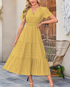 Vyla™ V-Neck Smocked Puff Sleeve Tiered Maxi Dress