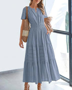 Vyla™ V-Neck Smocked Puff Sleeve Tiered Maxi Dress