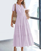 Vyla™ V-Neck Smocked Puff Sleeve Tiered Maxi Dress
