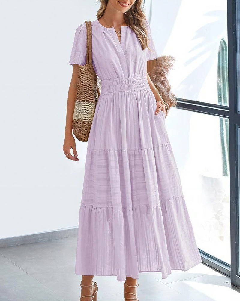 Vyla™ V-Neck Smocked Puff Sleeve Tiered Maxi Dress