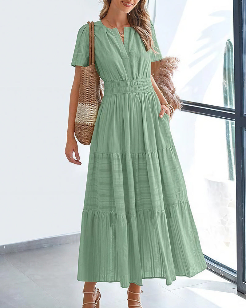 Vyla™ V-Neck Smocked Puff Sleeve Tiered Maxi Dress