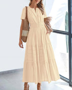 Vyla™ V-Neck Smocked Puff Sleeve Tiered Maxi Dress