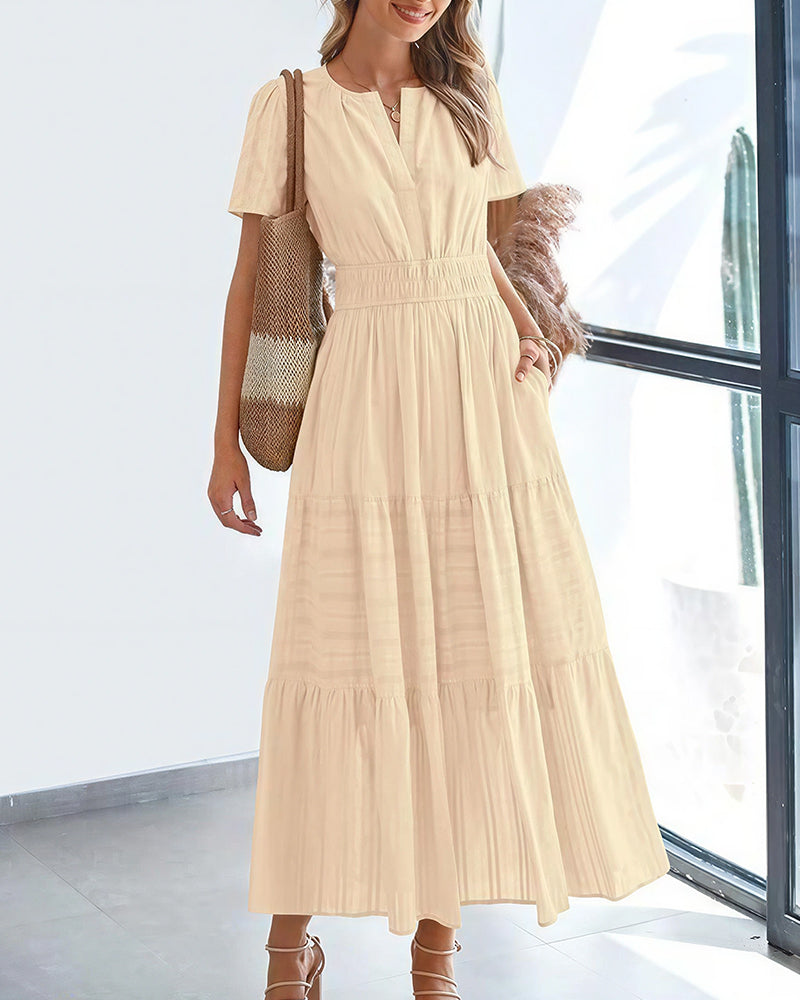 Vyla™ V-Neck Smocked Puff Sleeve Tiered Maxi Dress