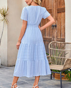 Vyla™ V-Neck Smocked Puff Sleeve Tiered Maxi Dress