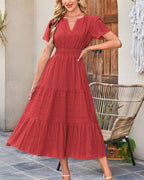 Vyla™ V-Neck Smocked Puff Sleeve Tiered Maxi Dress