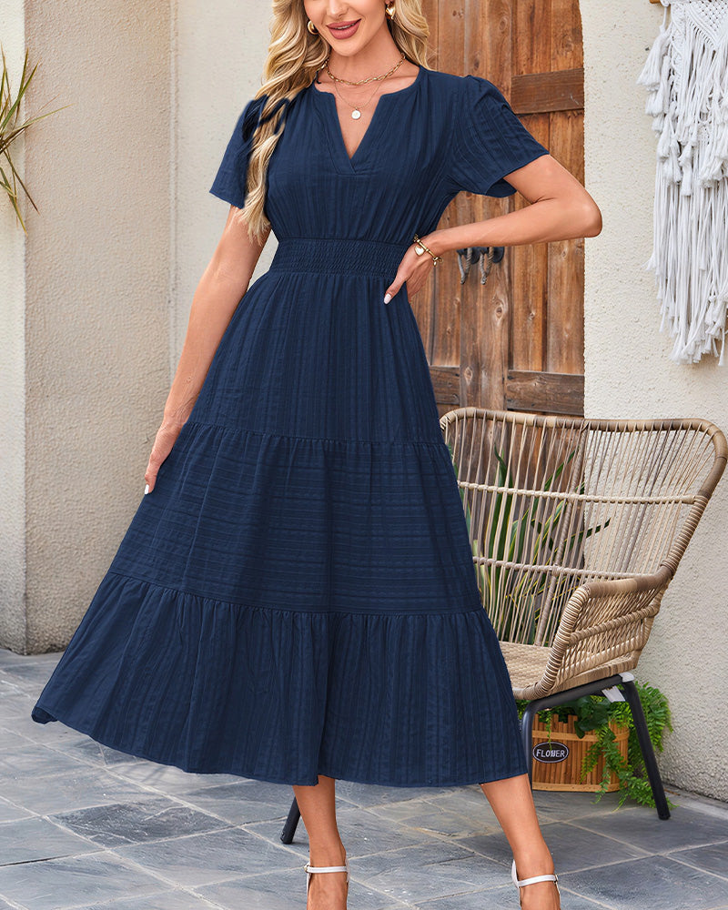 Vyla™ V-Neck Smocked Puff Sleeve Tiered Maxi Dress