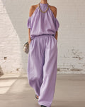 Vyla™ Folds And Halter Closure Casual Wide Leg Pants Set