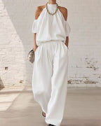 Vyla™ Folds And Halter Closure Casual Wide Leg Pants Set