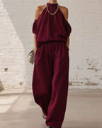 Vyla™ Folds And Halter Closure Casual Wide Leg Pants Set