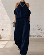 Vyla™ Folds And Halter Closure Casual Wide Leg Pants Set