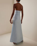 Vyla™ Blue Camellia Appliquéd Halterneck Maxi Dress