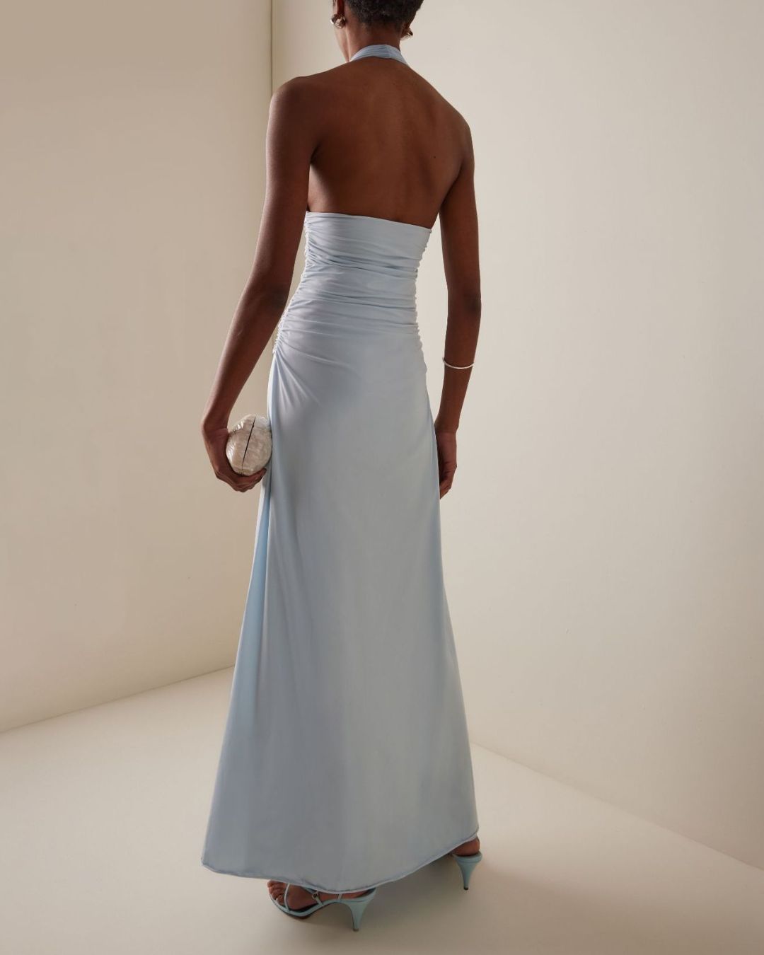 Vyla™ Blue Camellia Appliquéd Halterneck Maxi Dress