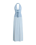Vyla™ Blue Camellia Appliquéd Halterneck Maxi Dress