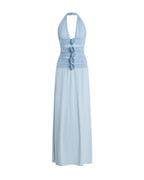 Vyla™ Blue Camellia Appliquéd Halterneck Maxi Dress