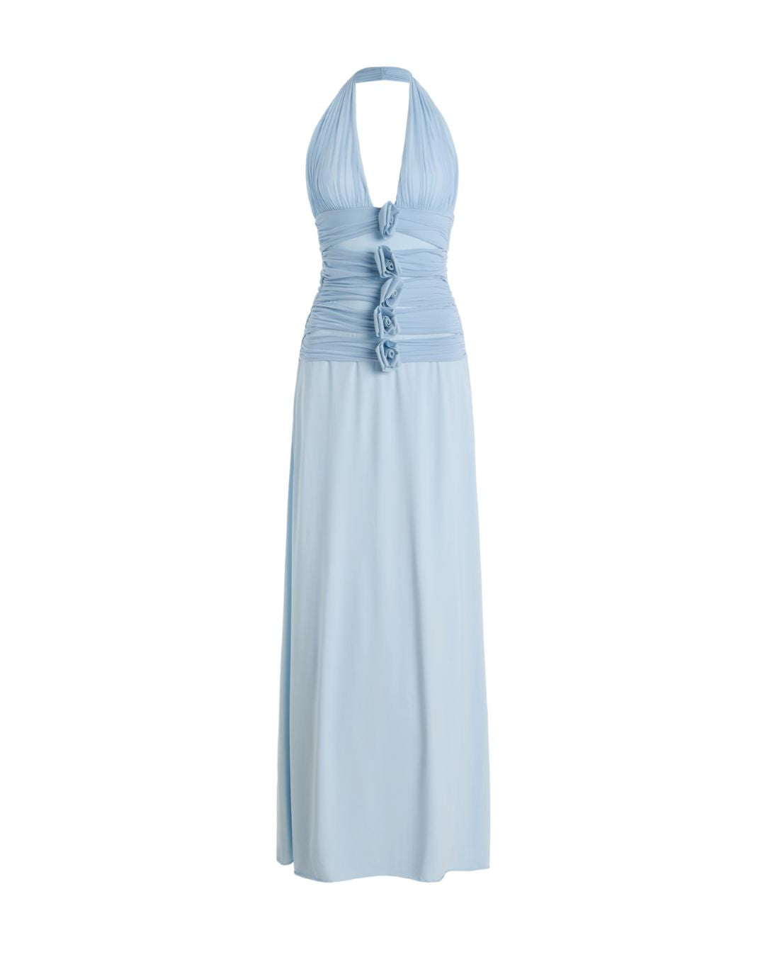 Vyla™ Blue Camellia Appliquéd Halterneck Maxi Dress