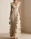 Vyla™ Ruffled V Neck Elegant Slit Maxi Dress