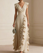 Vyla™ Ruffled V Neck Elegant Slit Maxi Dress