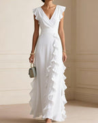 Vyla™ Ruffled V Neck Elegant Slit Maxi Dress