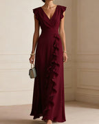 Vyla™ Ruffled V Neck Elegant Slit Maxi Dress
