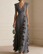 Vyla™ Ruffled V Neck Elegant Slit Maxi Dress