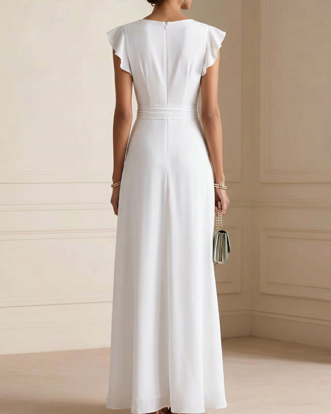 Vyla™ Ruffled V Neck Elegant Slit Maxi Dress