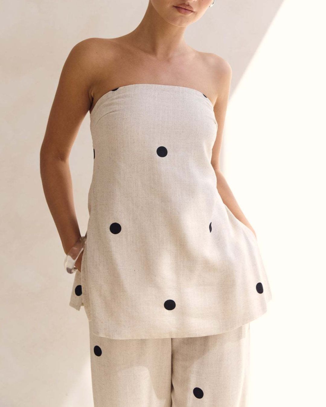 Aloveta™  Strapless Polka Dot Top and Pants Set